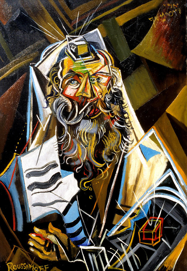  Cubist Rabbi Painting by Ari Roussimoff