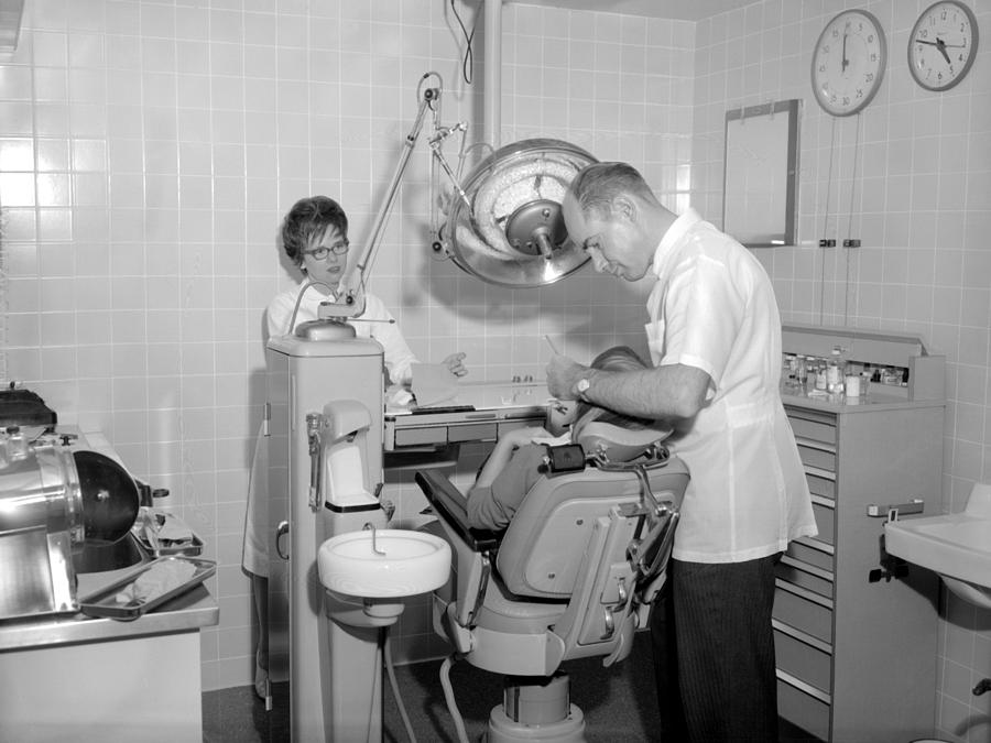 Dentist Working Patient October 18 1962 Black Photograph By Mark Goebel