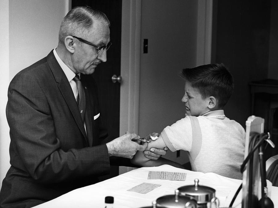 Doctor Giving Boy Shot May Black White Photograph By Mark Goebel