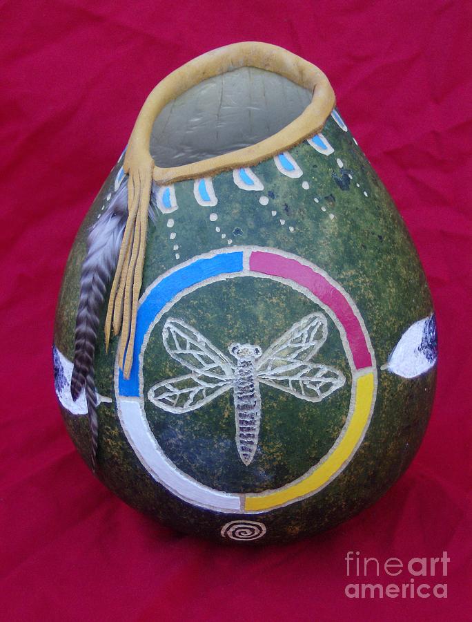 Dragon Fly Painting - Dragon Fly- Carved Tsalagi Gourd by Magenta Marie Spinningwind Dragon Fly Painting - Dragon Fly- Carved Tsalagi Gourd by Magenta Marie Spinningwind