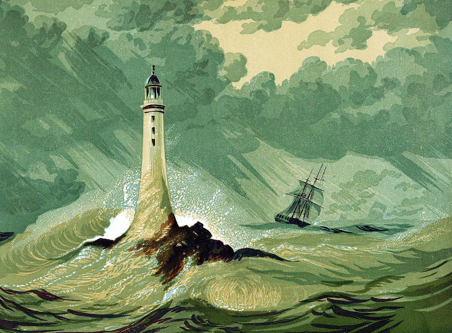 Lighthouse Painting -  Eddystone lighthous by English School