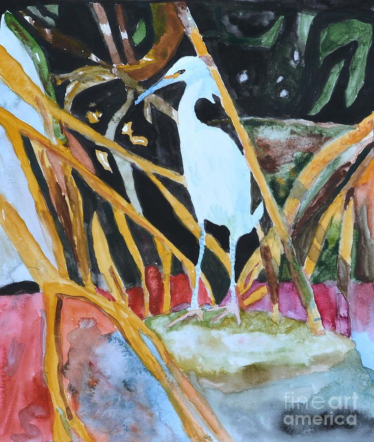  Egret in the mangroves Painting by Christine Dekkers