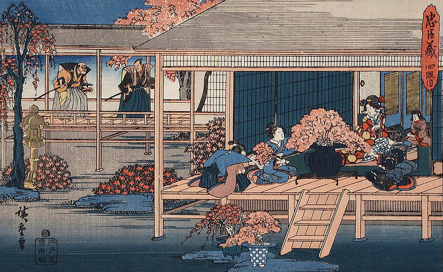 Hiroshige Painting -  Envoys from the Shogun Approach Lady Kaoyo  by Hiroshige