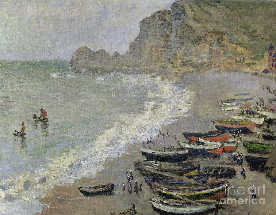 Claude Monet Painting -  Etretat Beach And The Porte Damont by Celestial Images