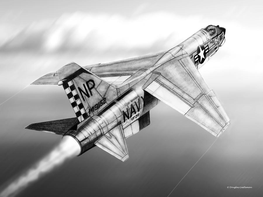 Transportation Drawing -  F-8E Crusader Drawing by Douglas Castleman