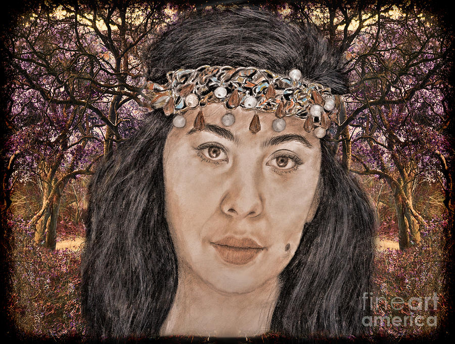  Filipina Model Kaye Anne Toribio in a Mystical Forest. Drawing by Jim Fitzpatrick