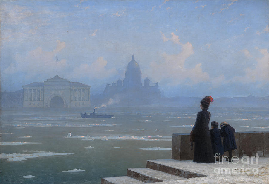  Floating of Ice on the Neva River Painting by Grigory Kalmykov