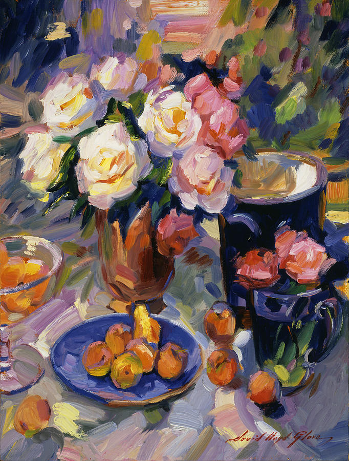 Still Life Painting -  FLOWERS and FRUIT by David Lloyd Glover