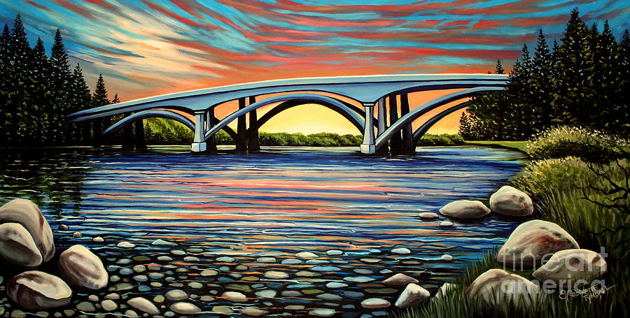 Sunset Painting -  Folsom Bridge by Elizabeth Robinette Tyndall
