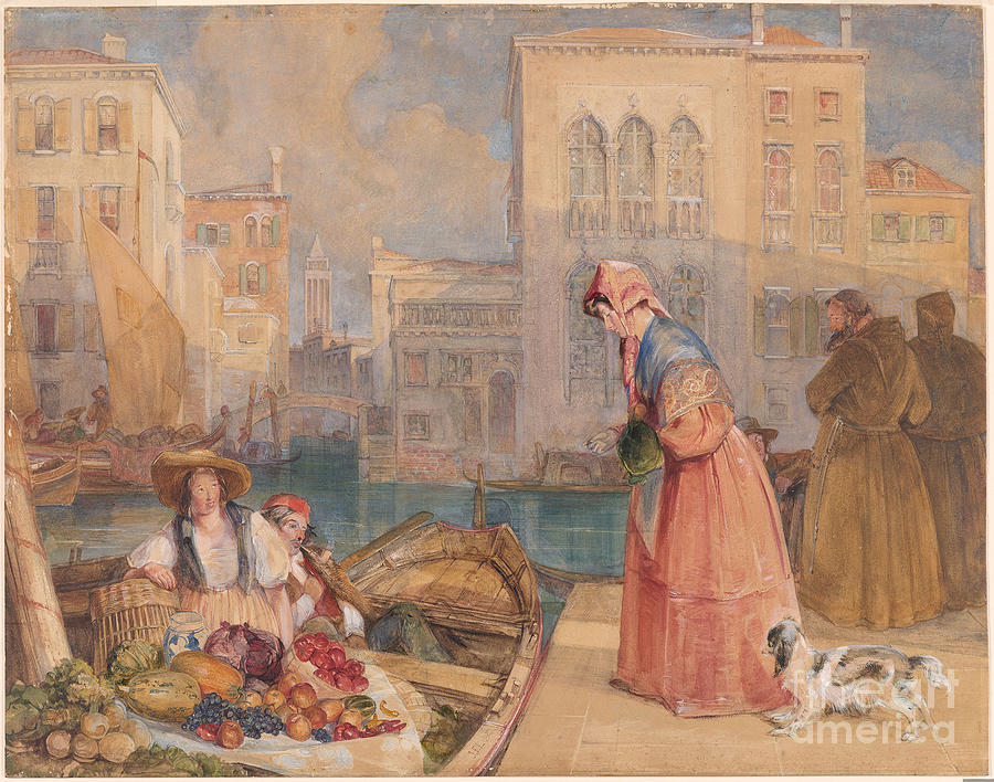  Fruitsellers on a Venetian Canal Painting by MotionAge Designs
