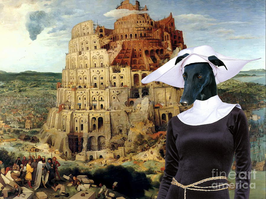  Galgo Espanol - Spanish Greyhound Art Canvas Print -The Tower of Babel  Painting by Sandra Sij