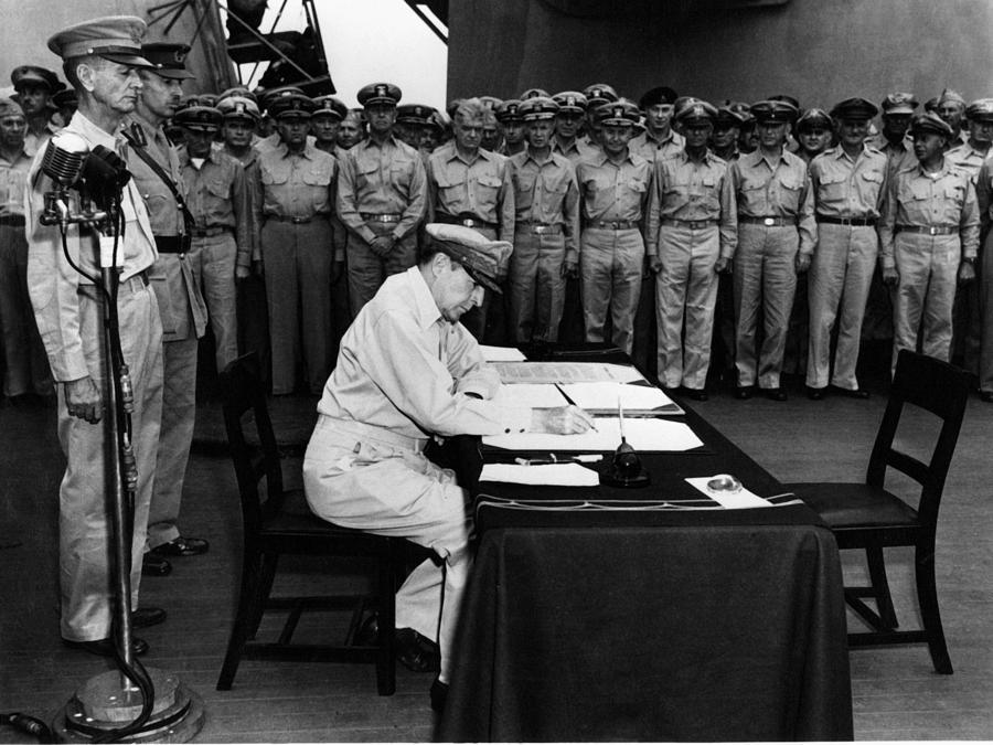 General Douglas Macarthur Signing Japanese Vj Photograph by Mark Goebel ...