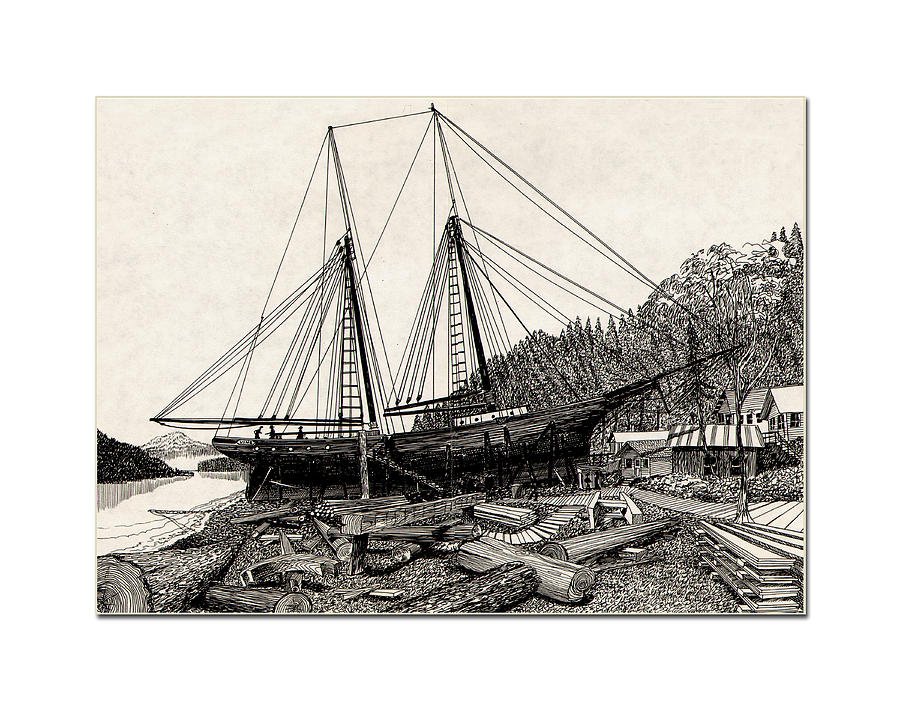  Gig Harbor Waterfront 1891 Drawing by Jack Pumphrey