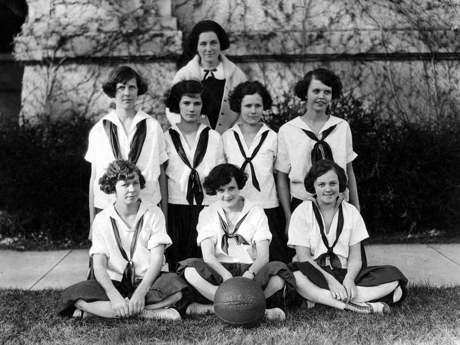 Basketball Photograph -  Girls High School Basketball Team 1910s Black by Mark Goebel