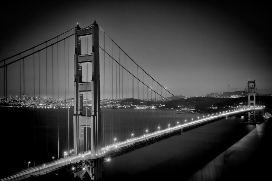 GOLDEN GATE BRIDGE at Night Monochrome Photograph by Melanie Viola