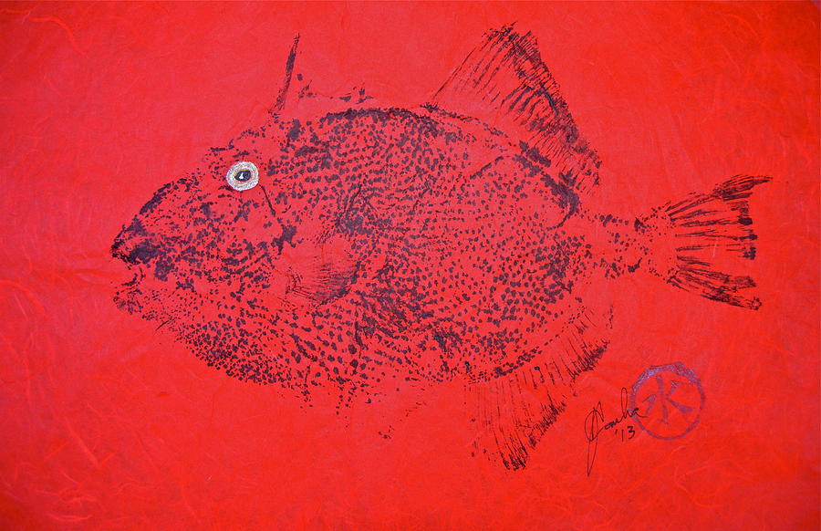  Gyotaku - Triggerfish - Queen Trigger 2 Mixed Media by Jeffrey Canha