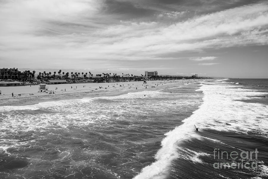 Huntington Beach Photograph -  Huntington Beach California Black and White by Trekkerimages Photography
