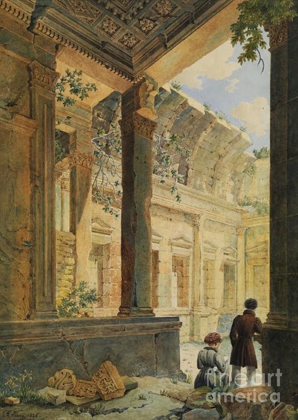 Hall Painting -  Interior of the Temple of Diana at Nimes by MotionAge Designs