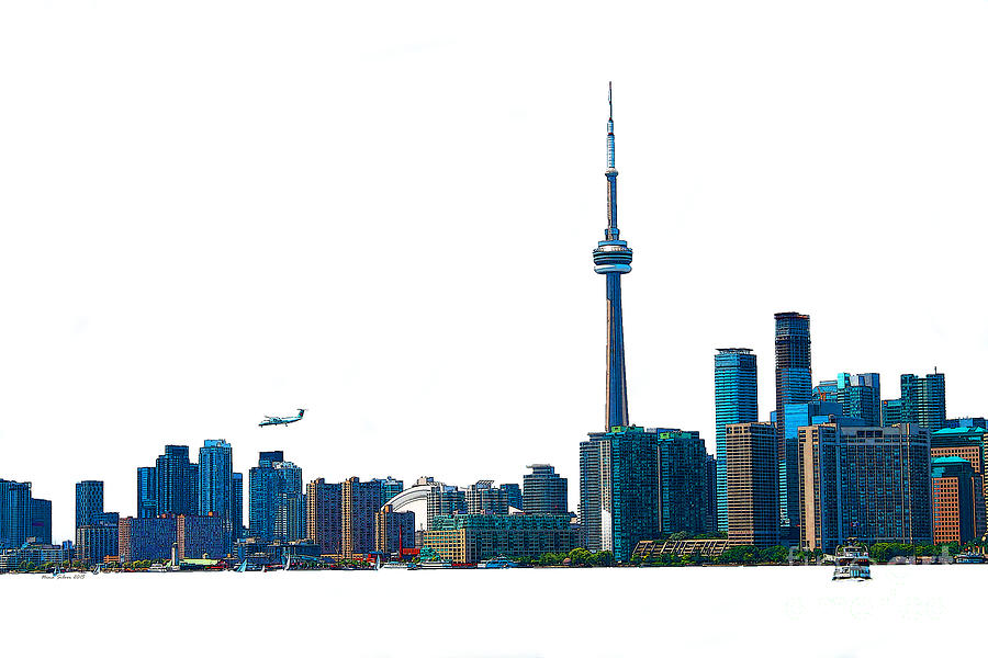 Toronto Harbourfront Skyline with Rogers Centre  Island Ferry and Plane Photograph by Nina Silver