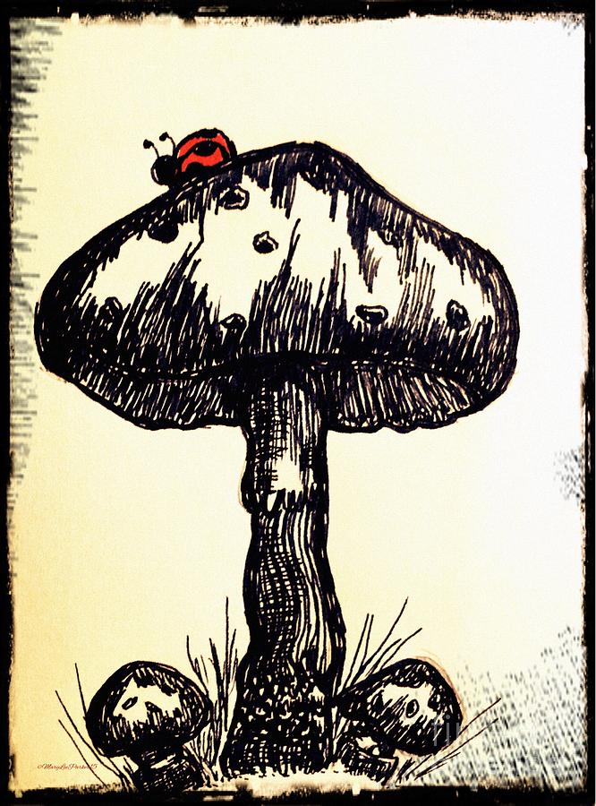  Ladybug On Mushroom Mixed Media by MaryLee Parker