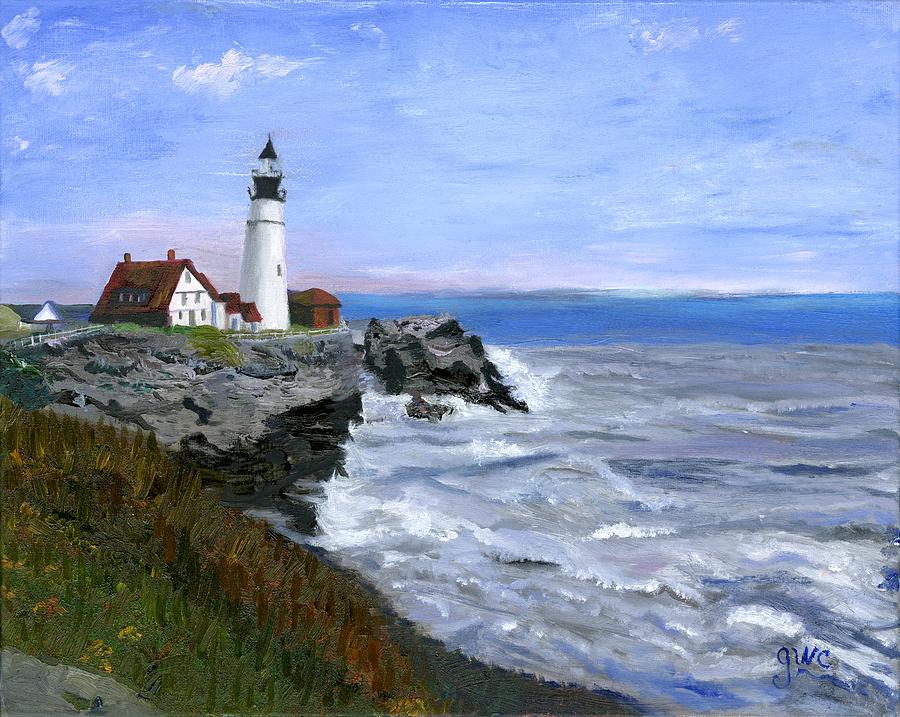 Lighthouse South Portland ME Painting by Gloria Condon - Fine Art America