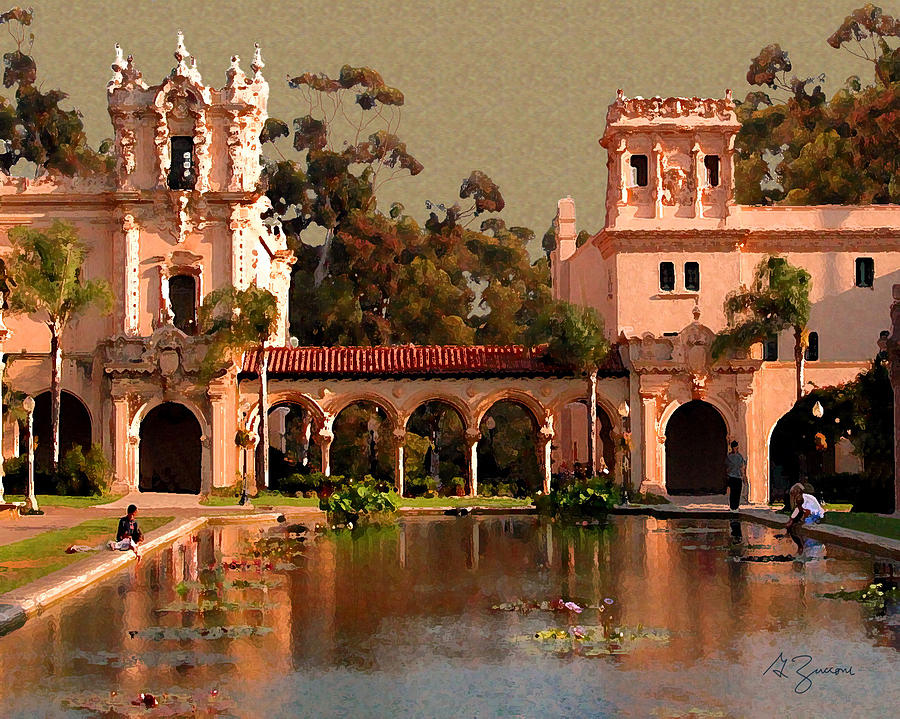 1.5 by 48 by 16-Inch Balboa Park USA Canvas Print by Panoramic Images San Diego California iCanvasART 3-Piece Reflecting Pool in Front of a Building