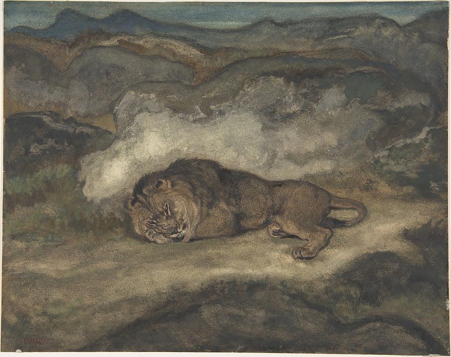 Antoine-louis Barye Painting -  Lion Sleeping by Celestial Images