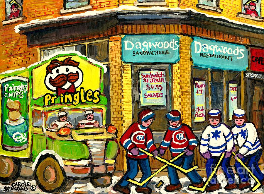 Local Sandwich Shop Dagwoods Winter In The Montreal Hockey Art Chip Wagon Canadian Art C Spandau Painting by Carole Spandau