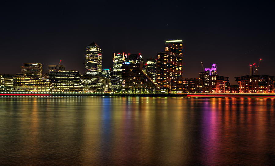 London Docklands at night Canary Wharf financial district Photograph by ...