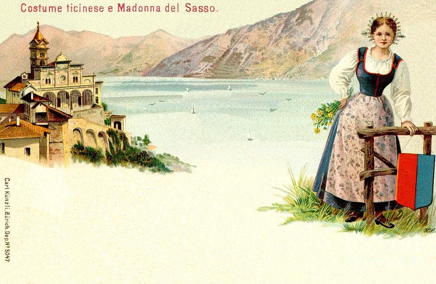  Madonna del Sasso and woman in Ticinese dress Digital Art by Heidi De Leeuw