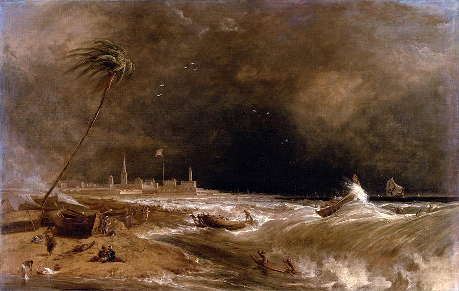  Madras or Fort St. George in the Bay of Bengal. A Squall Passing Off  Painting by William Daniell