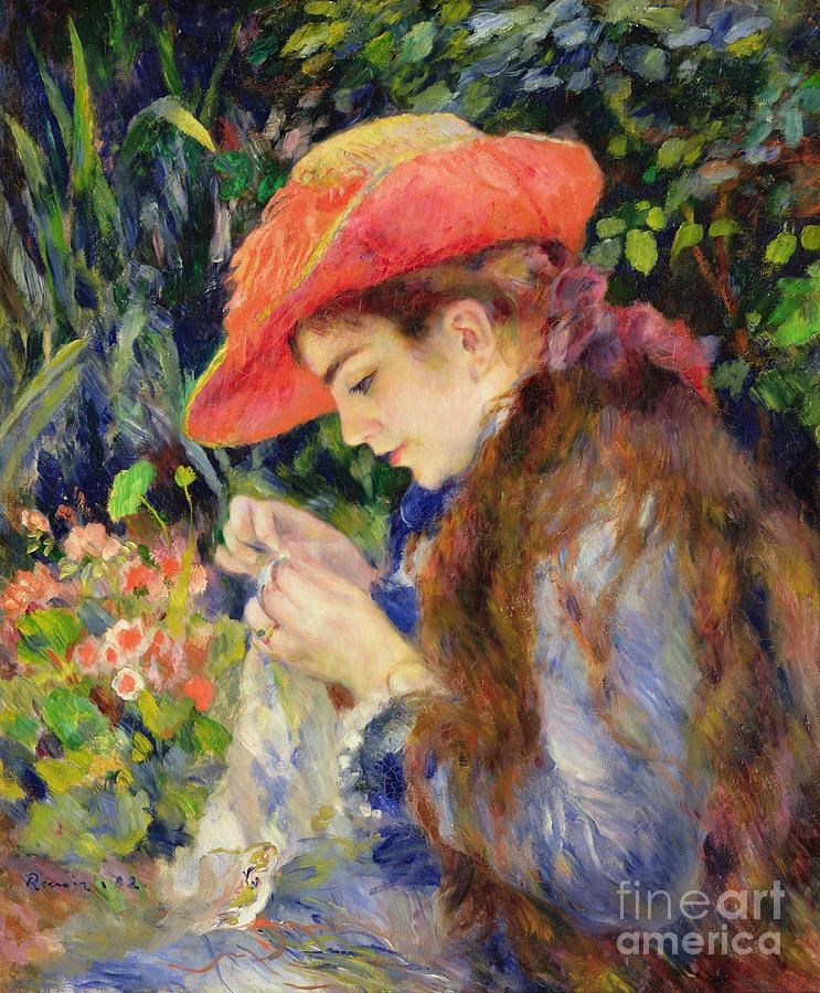 Pierre Auguste Renoir Painting -  Marie Therese Durand Ruel Sewing by Pierre Auguste Renoir