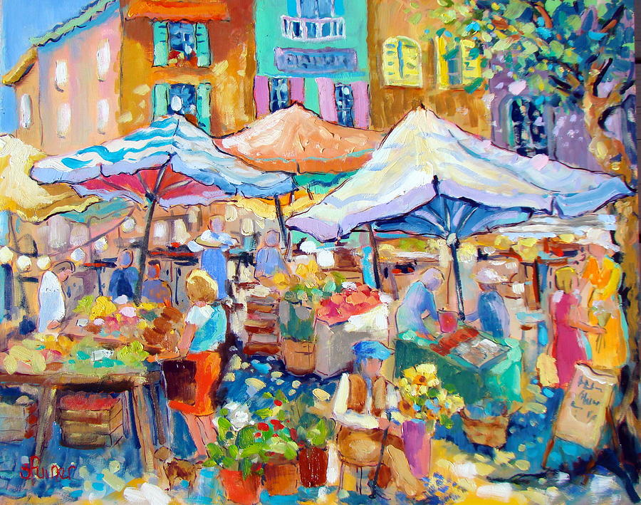 Market Day Aix Provence Painting by Sharon Furner