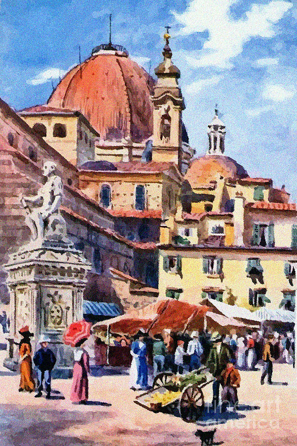  Market day at Piazza San Lorenzo Florence Italy Painting by Heidi De Leeuw