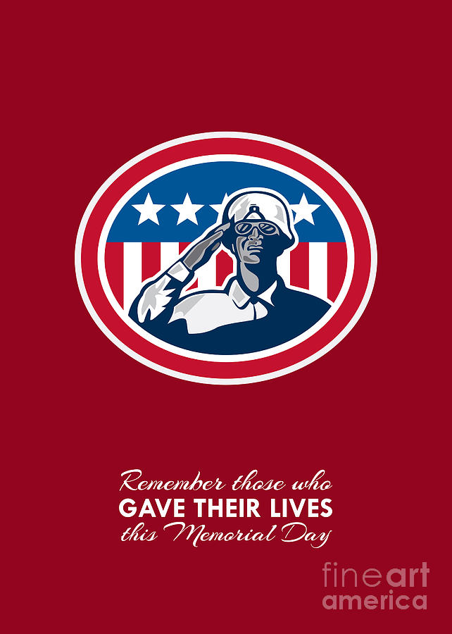 Flag Digital Art -  Memorial Day Greeting Card African American Soldier Salute Flag by Aloysius Patrimonio