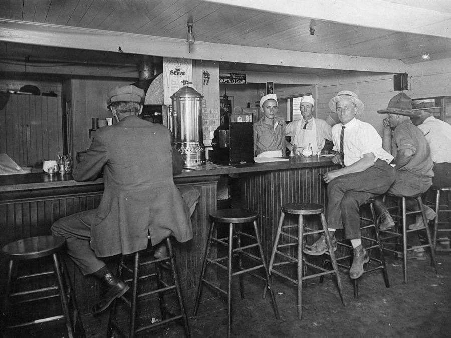 Men Males Counter Diner Circa 1930s Black White Photograph by Mark Goebel