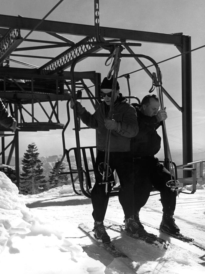 Men Males Getting Off Ski Lift Circa 1960 Black Photograph by Mark ...