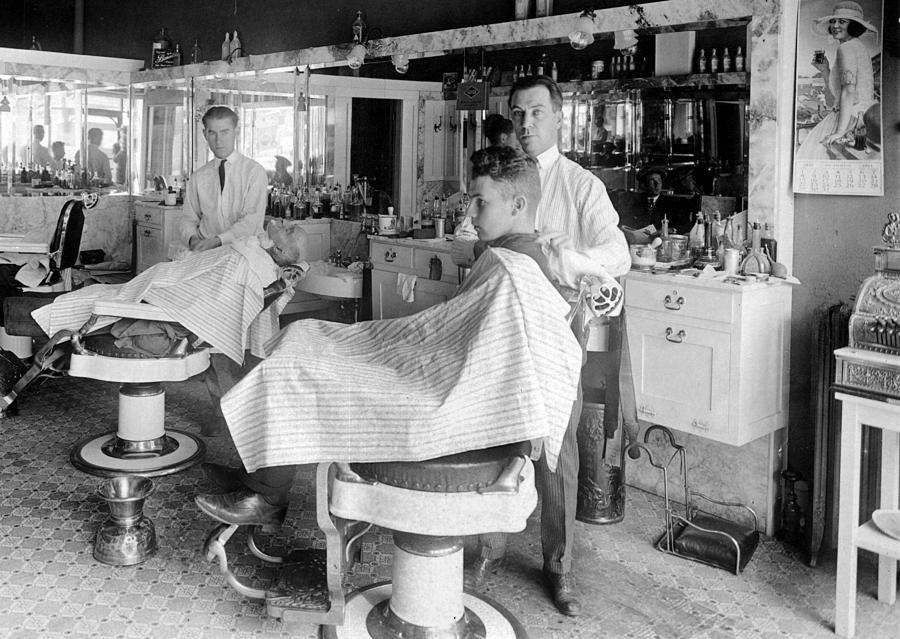 Men Males In Barber Shop October 1922 Black Photograph by Mark Goebel