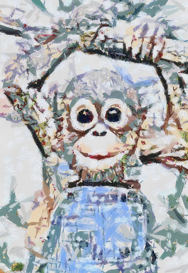Monkey Rainbow Splattered Fragmented Blue Digital Art