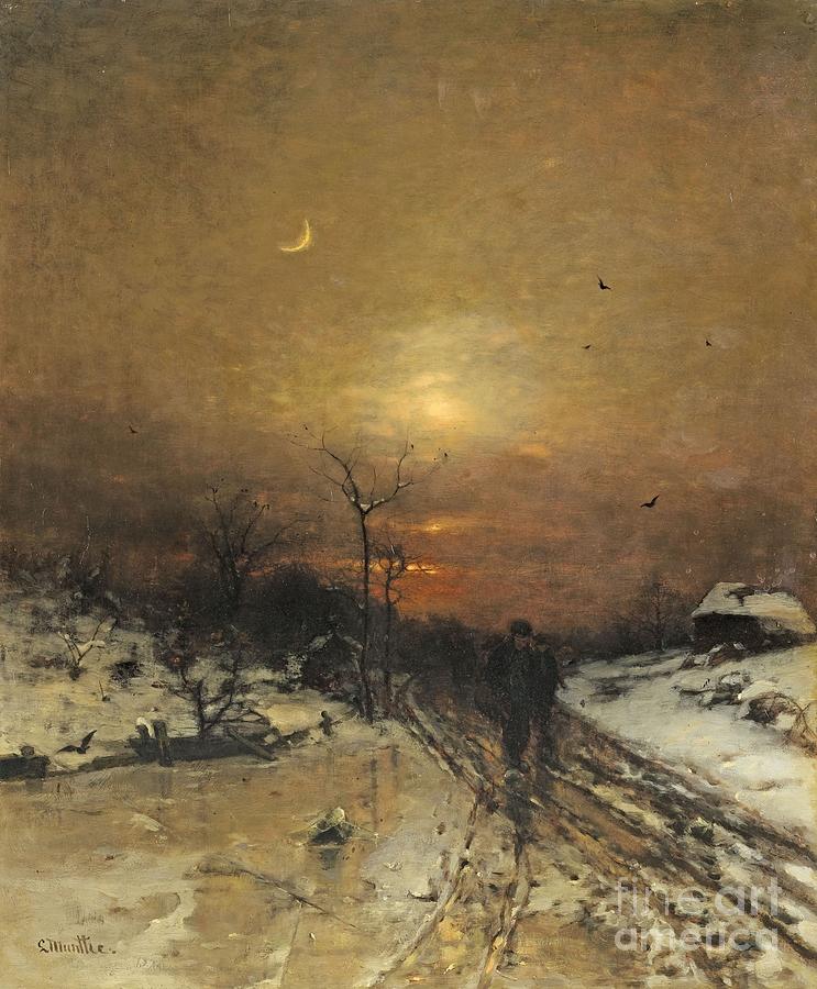  Moonlit Winter Landscape Painting by MotionAge Designs