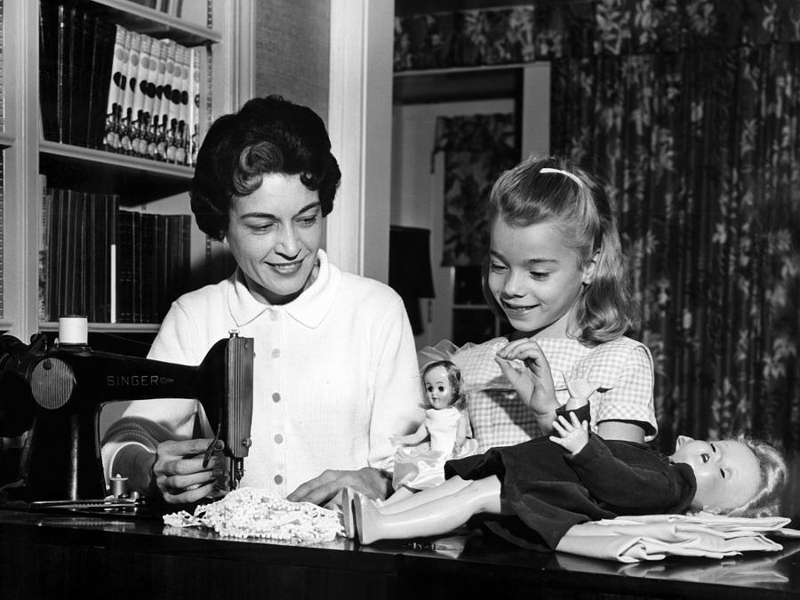 Mother Daughter Sewing Doll Clothes Circa 1960 Photograph by Mark ...