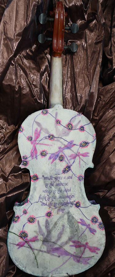  Music is Transformation -back of  violin Painting by Heather Hennick