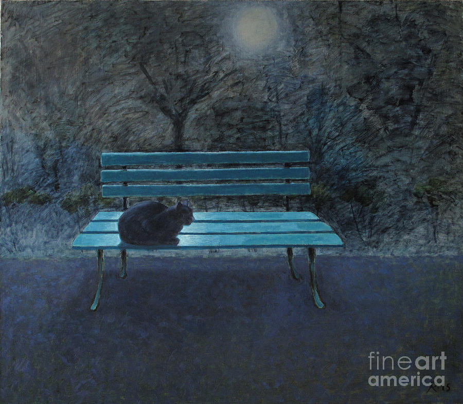 Black Cat Painting - Night in the Garden by Raimonda Jatkeviciute-Kasparaviciene Black Cat Painting - Night in the Garden by Raimonda Jatkeviciute-Kasparaviciene