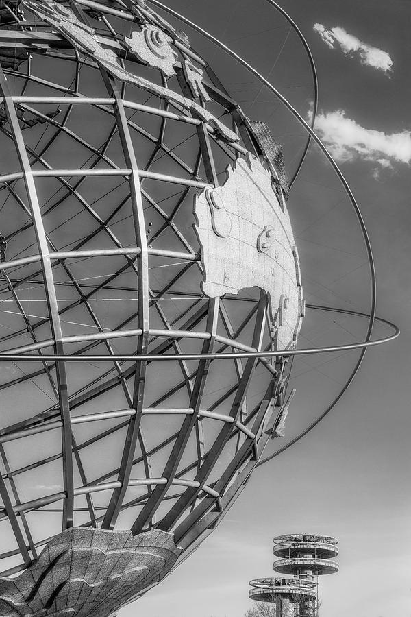 NYC Unisphere and Observatory Pavilions BW Photograph by Susan Candelario NYC Unisphere and Observatory Pavilions BW Photograph by Susan Candelario
