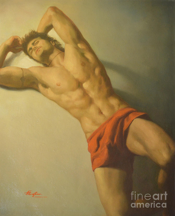  Original Classic Oil Painting Art-male Nude On Linen-0018 Painting by Hongtao Huang