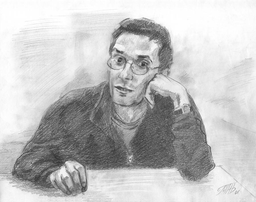 The Guy with Glasses at the Table Drawing by Masha Batkova