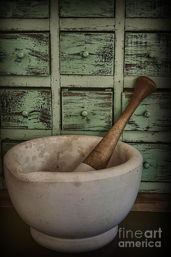 Vintage Photograph -  Pharmacy - Rustic Mortar and Pestle  by Paul Ward