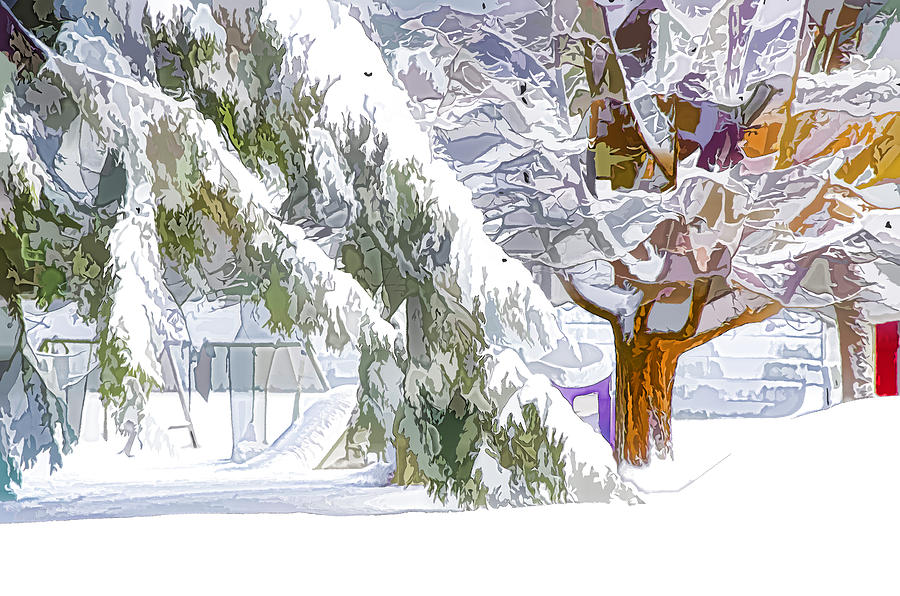  Pine branch tree under snow Painting by Jeelan Clark