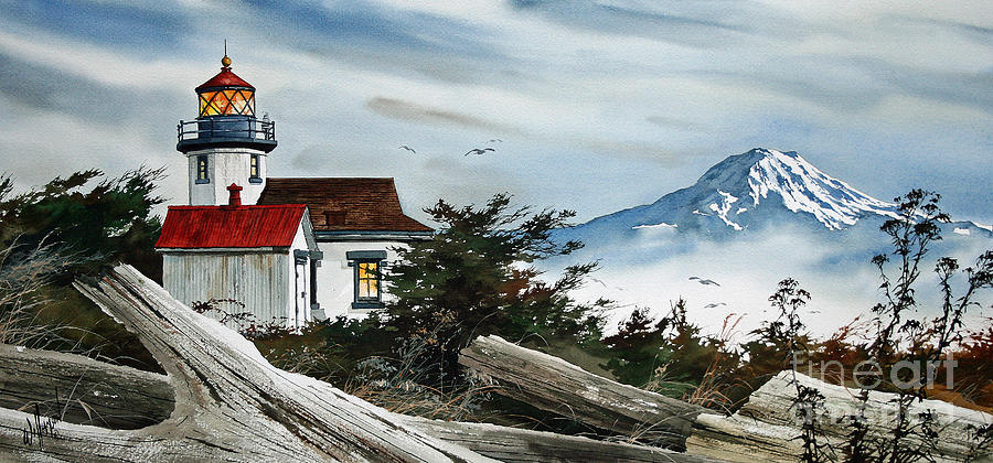 Point Robinson Lighthouse and Mt. Rainier Painting by James Williamson
