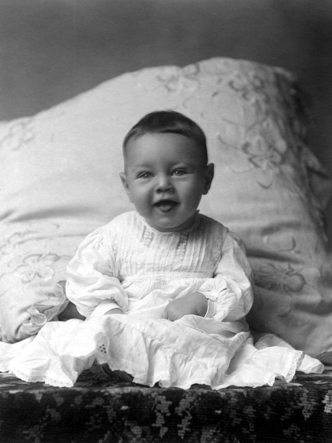 Portrait Headshot Happy Baby 1900s Black White Photograph by Mark Goebel